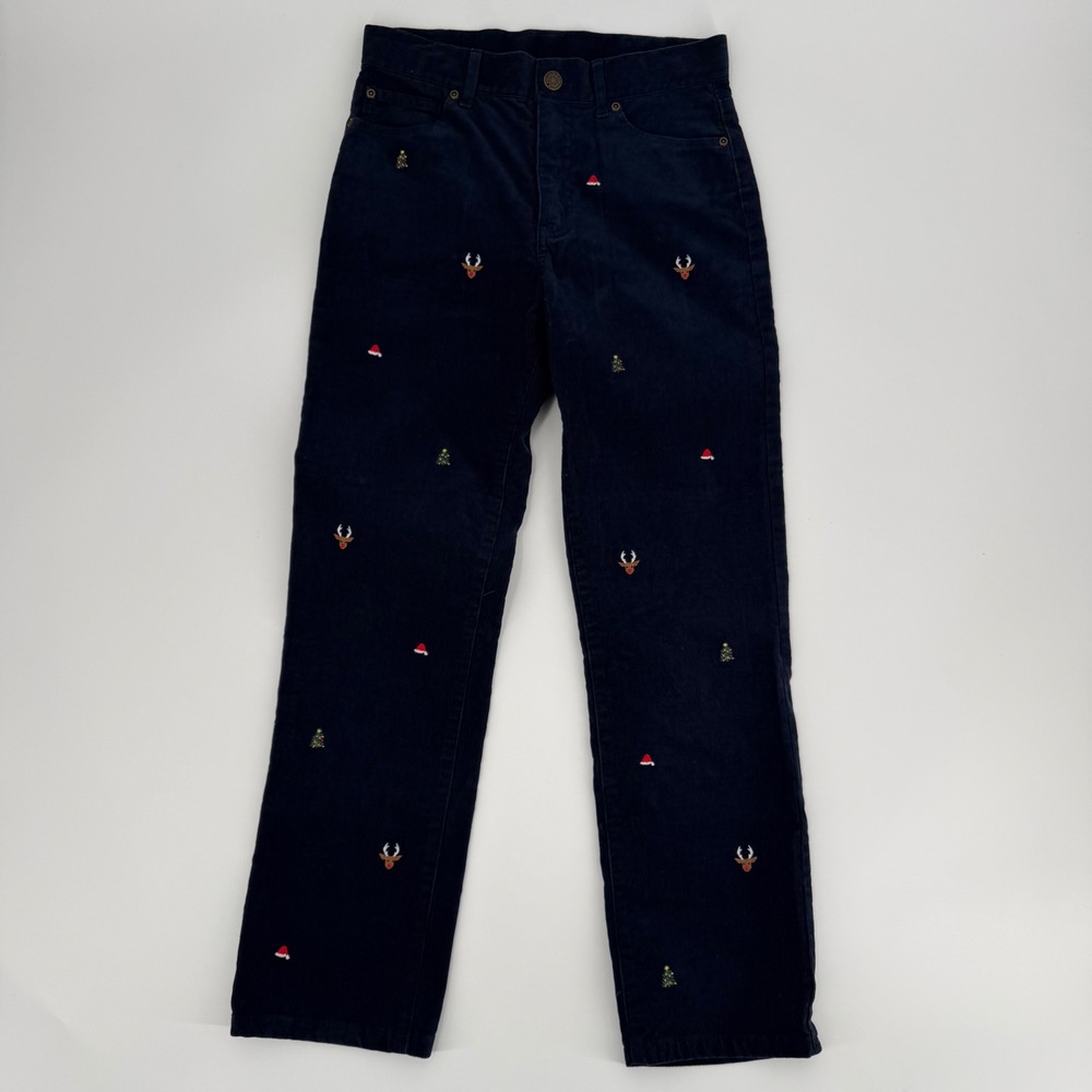 Janie and Jack Boys Navy Blue Corduroy Holiday Embroidered Pants Size 12
